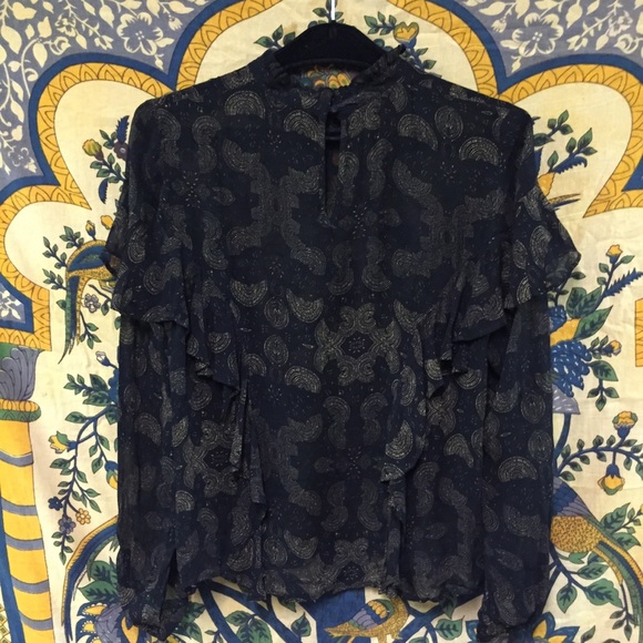 • Lucky Brand • sheer print ruffle high neck top - Picture 8 of 8